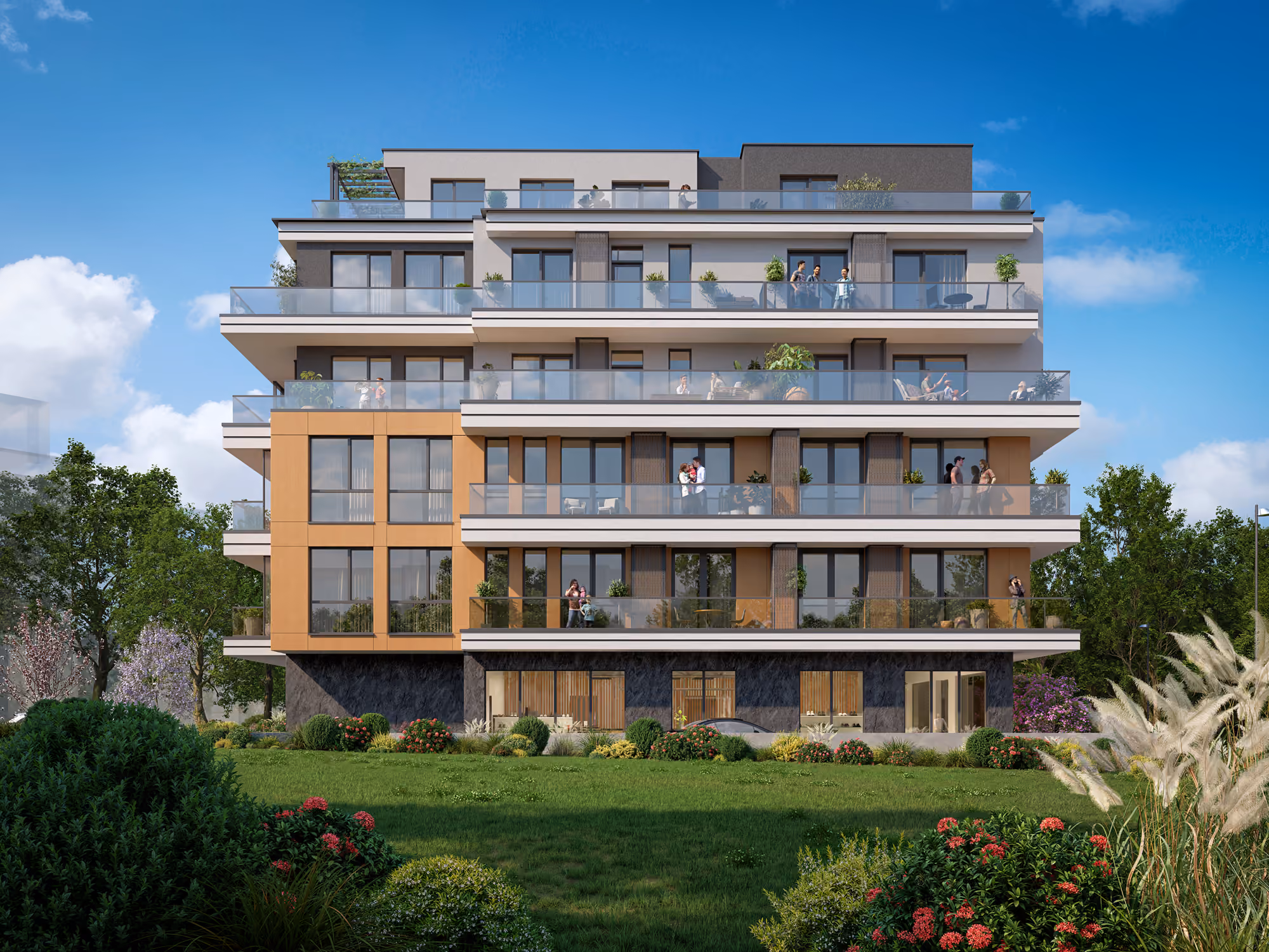 Front elevation of the Sofia residential building in daylight